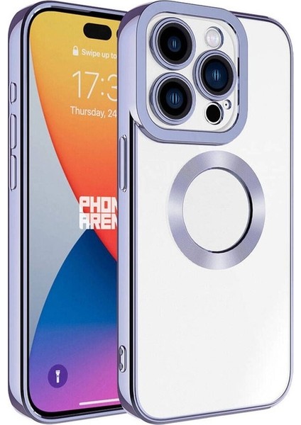 Apple iPhone 15 Pro Max Uyumlu Kılıf Kamera Korumalı Logo Gösteren Omega Kapak, Lila