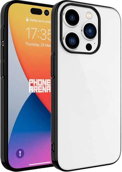 Apple iPhone 15 Pro Max Uyumlu Kılıf Sert Pc Renkli Çerçeveli Riksos Kapak, Siyah