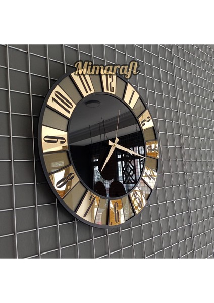 Şık 40 cm simli aynalı duvar saati, modern stil, altın renk, özel tasarım
