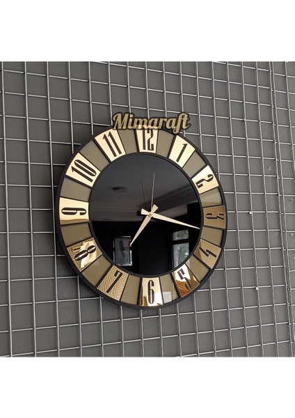 Şık 40 cm simli aynalı duvar saati, modern stil, altın renk, özel tasarım fiyatları