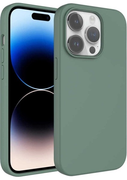 Apple iPhone 14 Pro Uyumlu Kılıf Sıvı Teknolojili Silinebilir Sert Kivi Kapak, Koyu Yeşil