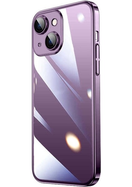 Apple iPhone 14 Uyumlu Kılıf Sert Pc Renkli Çerçeveli Riksos Kapak, Derin Mor