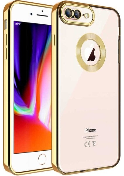 Apple iPhone 7 Plus Uyumlu Kılıf Kamera Korumalı Logo Gösteren Omega Kapak, Gold