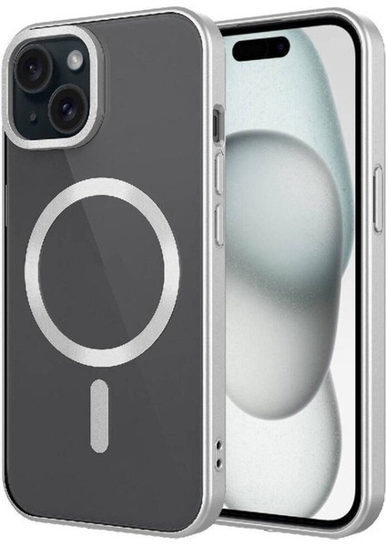 Apple iPhone 15 Uyumlu Kılıf Mat Tasarımlı Magsafe Wireless Şarj Özellikli Mat Setro Kapak, Titanyum