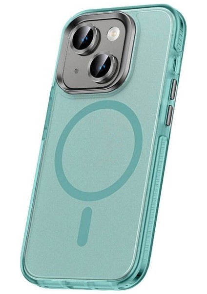 Apple iPhone 15 Plus Uyumlu Kılıf Airbagli Magsafe Wireless Şarj Özellikli Lens Koruyuculu Klaptika Kapak, Koyu Yeşil