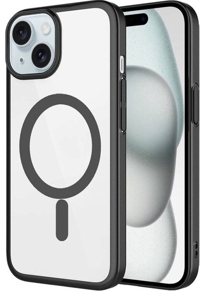 Apple iPhone 15 Plus Uyumlu Kılıf Wireless Şarj Özellikli Sert Pc Mat Riksos Magsafe Kapak, Siyah