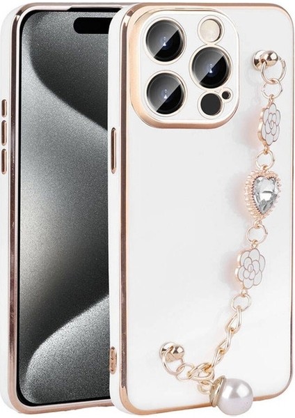 Apple iPhone 15 Pro Max Uyumlu Kılıf El Tutamaçlı Kamera Korumalı Taka Silikon Kapak, Beyaz