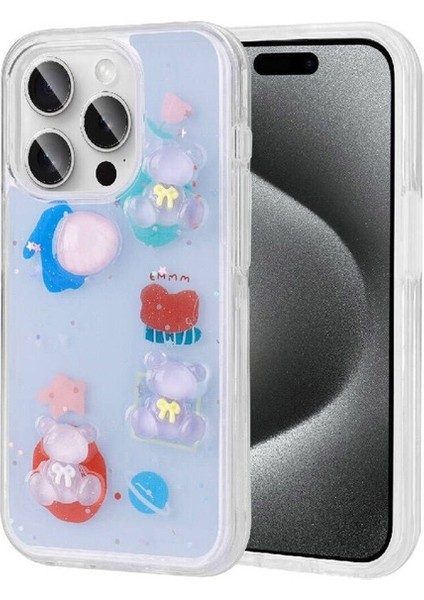 Apple iPhone 15 Pro Uyumlu Kılıf Kabartma Figürlü Parlak Minimini Silikon Kapak, Mor