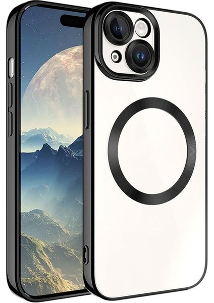 Apple iPhone 15 Plus Uyumlu Kılıf Magsafe Wireless Şarj Özellikli Setro Silikon, Siyah