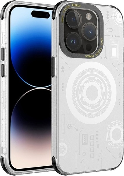 Apple iPhone 14 Pro Uyumlu Kılıf Wireless Şarj Özellikli Desenli Hot Kapak, Beyaz