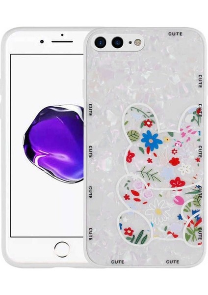 Apple iPhone 8 Plus Uyumlu Kılıf Desenli Sert Silikon Mumila Kapak, White Rabbit