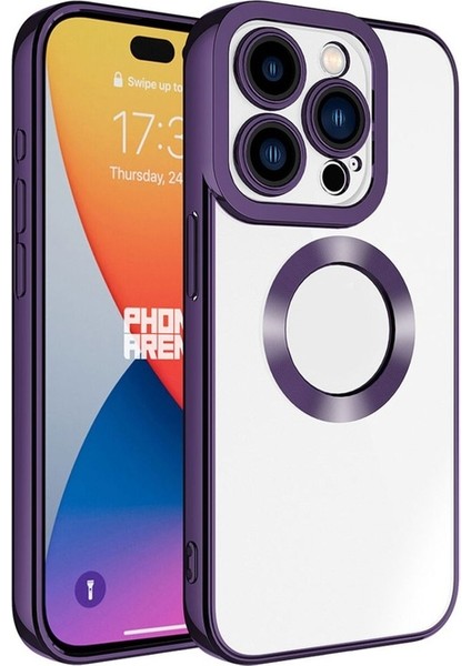Apple iPhone 15 Pro Max Uyumlu Kılıf Kamera Korumalı Logo Gösteren Omega Kapak, Derin Mor