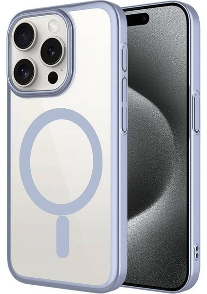 Apple iPhone 15 Pro Uyumlu Kılıf Wireless Şarj Özellikli Sert Pc Mat Riksos Magsafe Kapak, Gri