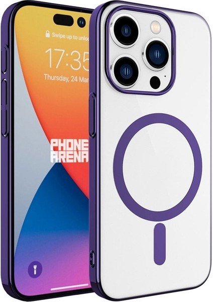 Apple iPhone 15 Pro Uyumlu Kılıf Wireless Şarj Özellikli Pixel Magsafe Kapak, Derin Mor