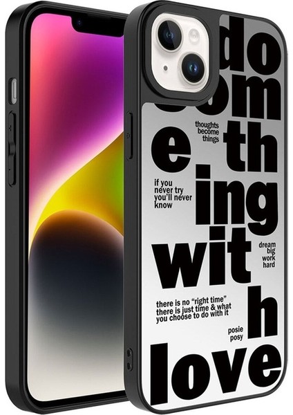 Apple iPhone 14 Uyumlu Kılıf Aynalı Desenli Kamera Korumalı Parlak Mirror Kapak, Love