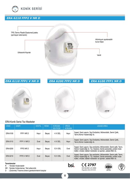 Maske 6210 V Ffp2 Nr D fiyatları