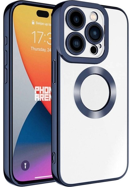 Apple iPhone 15 Pro Max Uyumlu Kılıf Kamera Korumalı Logo Gösteren Omega Kapak, Lacivert