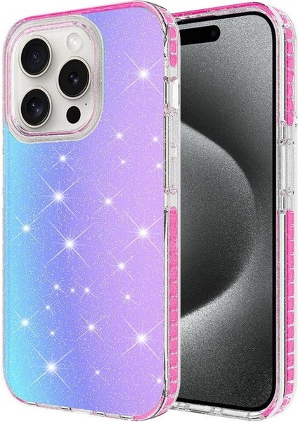 Apple iPhone 15 Pro Max Uyumlu Kılıf Parlak Renk Geçişli Velle Kapak, Pembe Koyu
