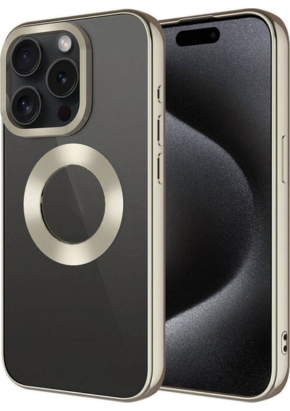 Apple iPhone 15 Pro Uyumlu Kılıf Tek Kamera Çerçeveli Logo Gösteren Omega Kapak, Titanyum