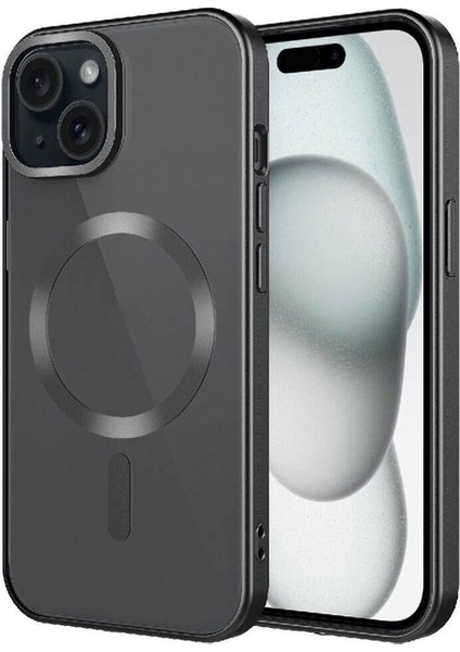 Apple iPhone 15 Plus Uyumlu Kılıf Mat Tasarımlı Magsafe Wireless Şarj Özellikli Mat Setro Kapak, Siyah