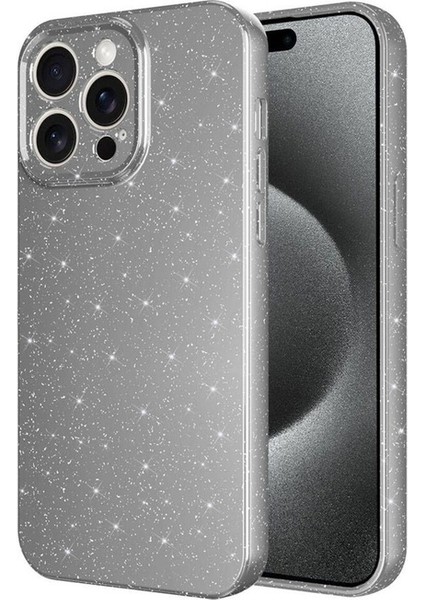 Apple iPhone 15 Pro Max Uyumlu Kılıf Kamera Korumalı Simli Lüks Koton Kapak, Gri