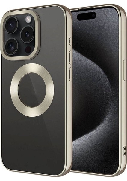 Apple iPhone 15 Pro Max Uyumlu Kılıf Tek Kamera Çerçeveli Logo Gösteren Omega Kapak, Titanyum