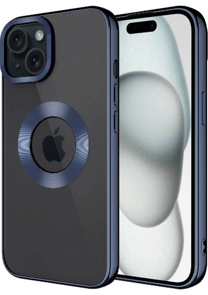 Apple iPhone 15 Uyumlu Kılıf Kamera Korumalı Logo Gösteren Omega Kapak, Lacivert