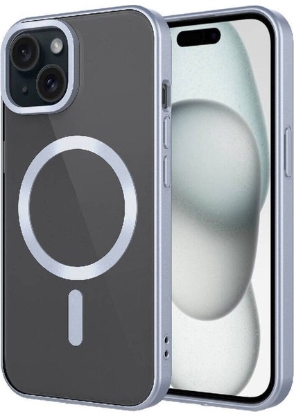 Apple iPhone 15 Uyumlu Kılıf Mat Tasarımlı Magsafe Wireless Şarj Özellikli Mat Setro Kapak, Gümüş