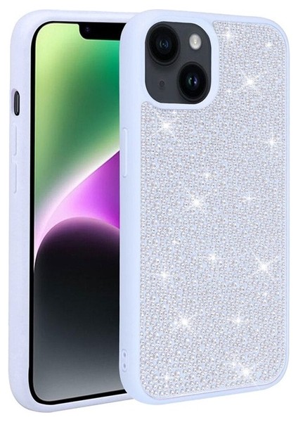 Apple iPhone 14 Uyumlu Kılıf Parlak Taşlı Tasarım Ston Kapak, Mavi Açık