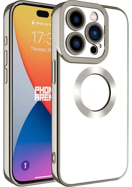 Apple iPhone 15 Pro Max Uyumlu Kılıf Kamera Korumalı Logo Gösteren Omega Kapak, Titanyum