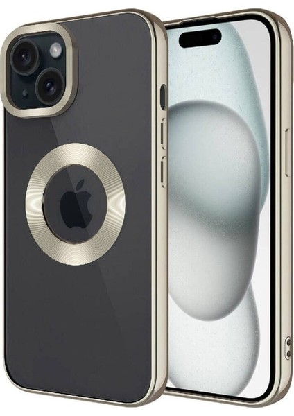 Apple iPhone 15 Uyumlu Kılıf Kamera Korumalı Logo Gösteren Omega Kapak, Titanyum