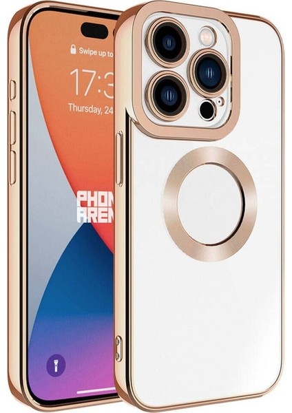 Apple iPhone 15 Pro Max Uyumlu Kılıf Kamera Korumalı Logo Gösteren Omega Kapak, Rose Gold