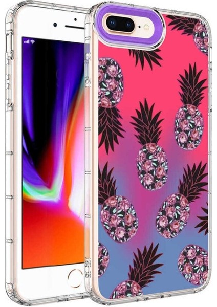 Apple iPhone 8 Plus Uyumlu Kılıf Kamera Korumalı Renkli Desenli Sert Silikon Korn Kapak, No6