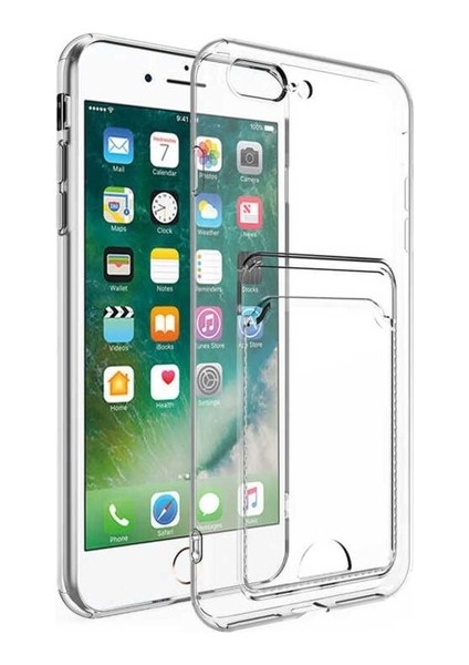 Apple iPhone 8 Plus Uyumlu Kılıf Kartlıklı Şeffaf Setra Clear Silikon Kapak