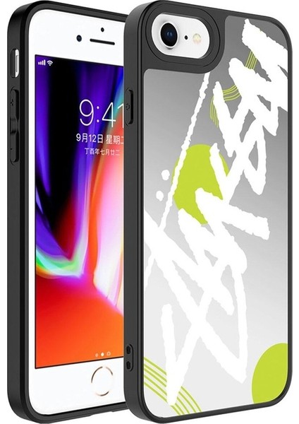 Apple iPhone Se 2020 Uyumlu Kılıf Aynalı Desenli Kamera Korumalı Parlak Mirror Kapak, Yazı