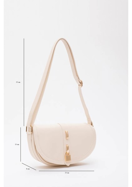 Shaka Krem SHK92 Kilit Detaylı Suni Deri Tek Bölmeli Çıtçıtlı El, Kol ve Omuz Çantası U:15 E:25 G:6 cm fiyatları