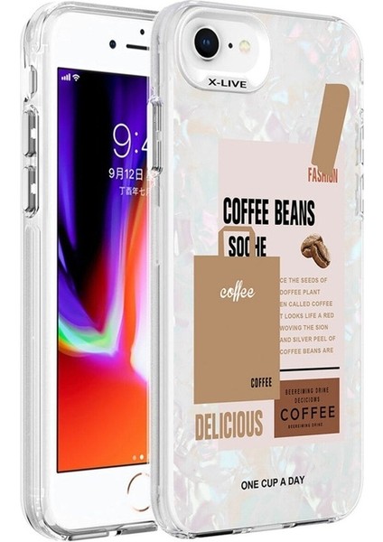 Apple iPhone 8 Uyumlu Kılıf Mermer Desenli Marbello Kapak, Kahverengi