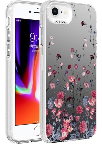 Megafox Teknoloji Apple iPhone 8 Uyumlu Kılıf Desenli Silver Sert Kapak, Çiçek