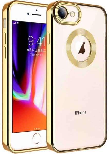 Apple iPhone Se 2022 Uyumlu Kılıf Kamera Korumalı Logo Gösteren Omega Kapak, Gold