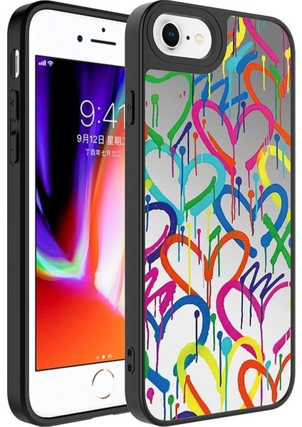 Apple iPhone Se 2022 Uyumlu Kılıf Aynalı Desenli Kamera Korumalı Parlak Mirror Kapak, Kalp
