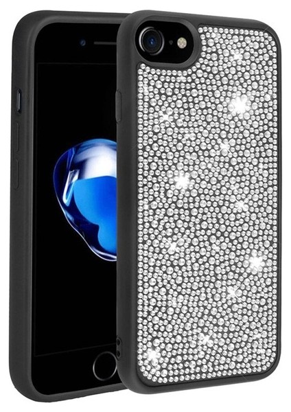 Apple iPhone Se 2020 Uyumlu Kılıf Parlak Taşlı Tasarım Ston Kapak, Siyah