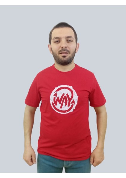 Erkek Way Sıfır Yaka Kırmızı Tişört