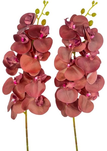 Yapay Çiçek Bordo Koyu Islak Orkide Gerçeksi Doku Uzun Dal 90 cm