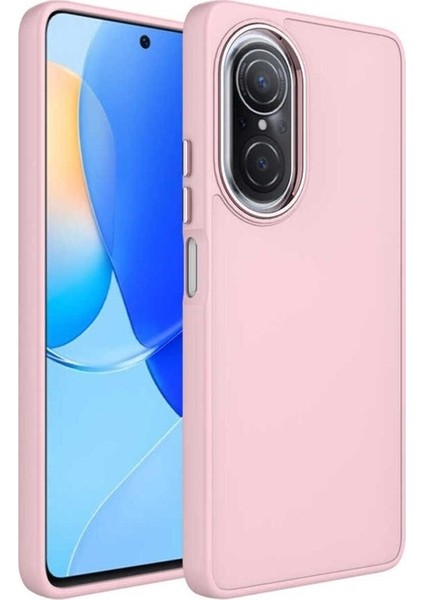 Huawei Nova 9 Se Uyumlu Kılıf Metal Çerçeve ve Buton Tasarımlı Silikon Luna Kapak, Pembe