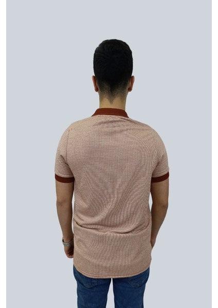 Erkek Striped Polo Yaka Kiremit Tişört modelleri