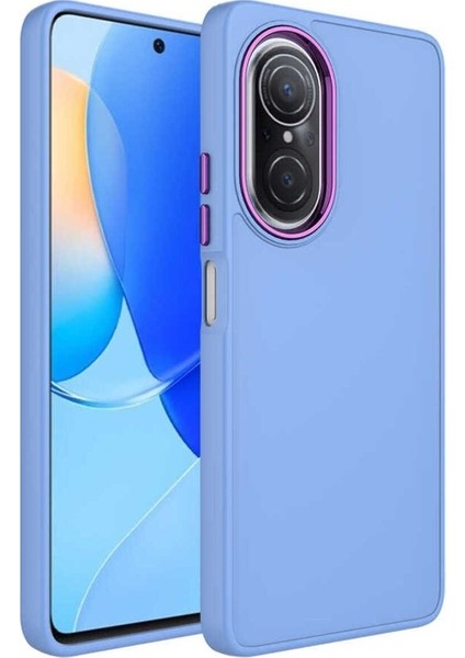 Huawei Nova 9 Se Uyumlu Kılıf Metal Çerçeve ve Buton Tasarımlı Silikon Luna Kapak, Lila