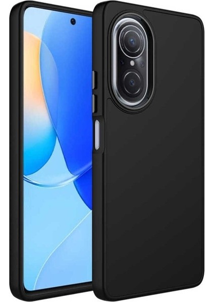 Huawei Nova 9 Se Uyumlu Kılıf Metal Çerçeve ve Buton Tasarımlı Silikon Luna Kapak, Siyah