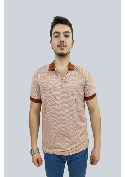 Daniel Milano Erkek Striped Polo Yaka Kiremit Tişört