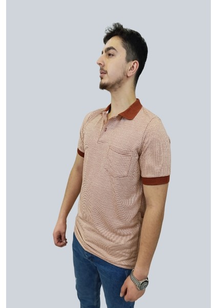 Daniel Milano Erkek Striped Polo Yaka Kiremit Tişört