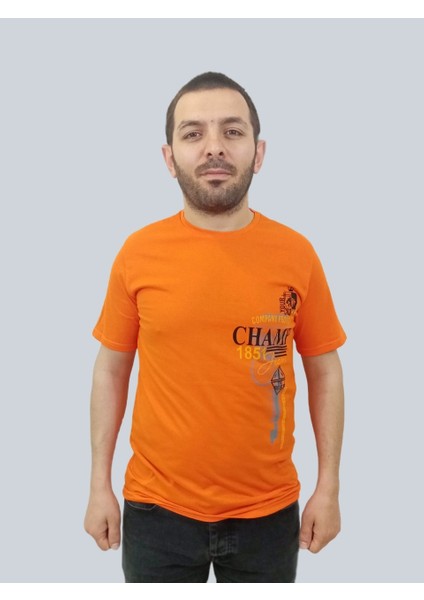 Erkek Champ Bisiklet Yaka Turuncu Tişört